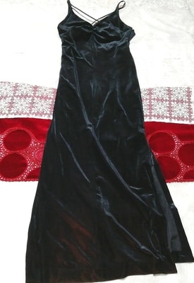 블랙 벨루어 맥시 슬릿 스커트 네글리제 나이트가운 민소매 드레스, 패션, 숙녀 패션, 잠옷, 잠옷