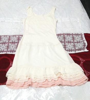 ثوب النوم الوردي الأبيض ثوب النوم بلا أكمام, تنورة بطول الركبة, حجم م