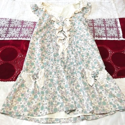 Light blue purple floral pattern white lace ruffle sleeveless tunic negligee nightgown dress, tunic, sleeveless, sleeveless, m size
