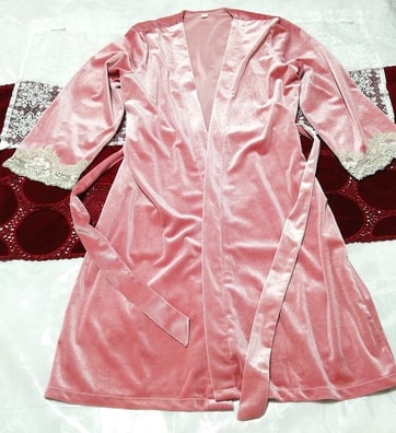Vestido haori camisón camisón negligee de terciopelo rosa, moda, moda para damas, ropa de dormir, pijama