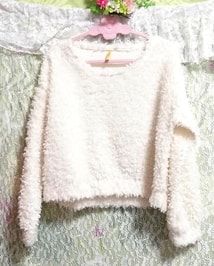 White fluffy long sleeve sweater knit tops, knit, sweater, long sleeve, l size