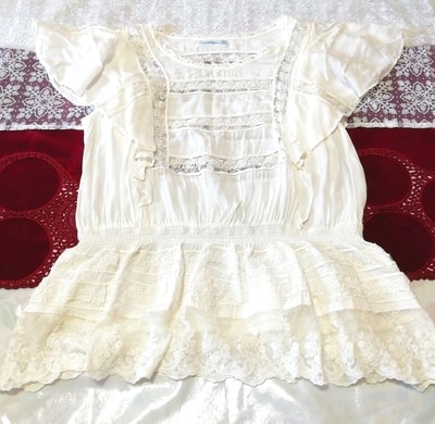 White rose lace short sleeve tunic negligee nightgown nightwear dress, tunic, short sleeve, m size
