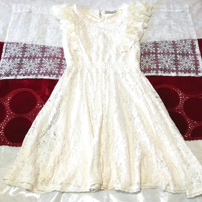 Floral white lace ruffle sleeveless tunic negligee nightgown dress, tunic, sleeveless, sleeveless, m size