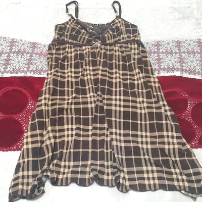 Flaxen brown plaid negligee nightgown nightwear camisole babydoll dress, fashion, ladies' fashion, camisole