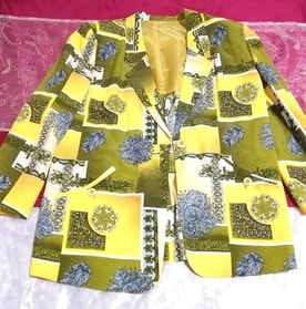 Hergestellt in Japan, gelber Ethno-Muster, glatter und dünner Haori-Cardigan, Frauenmode, Strickjacke, Größe m