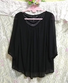 черное шифоновое платье-туника, туника, длинный рукав, размер м