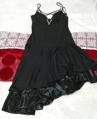 CECIL McBEE セシルマクビー 黒フレアサテンフリル ワンピースドレス Black flare satin frill dress, ファッション, レディースファッション, キャミソール