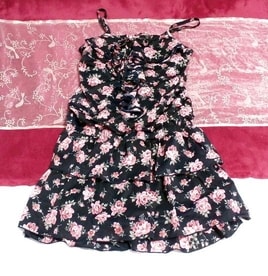 Black navy floral pattern camisole chiffon negligee nightgown culotte dress, fashion, ladies' fashion, camisole