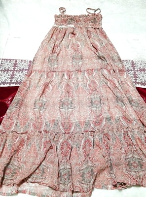 Brown ethnic pattern chiffon negligee nightgown camisole maxi dress, long skirt, l size