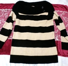 Black and yellow striped thick sweater knit tops, knit, sweater, long sleeve, m size