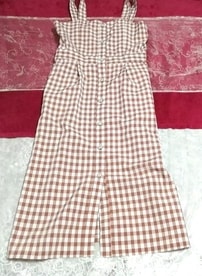 茶ブラウンチェック柄ノースリーブスカートワンピース Brown check pattern sleeveless skirt dress, ワンピース, ミニスカート, Mサイズ