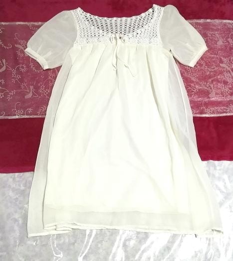White lace chiffon negligee nightgown short sleeve tunic dress, tunic, short sleeve, m size