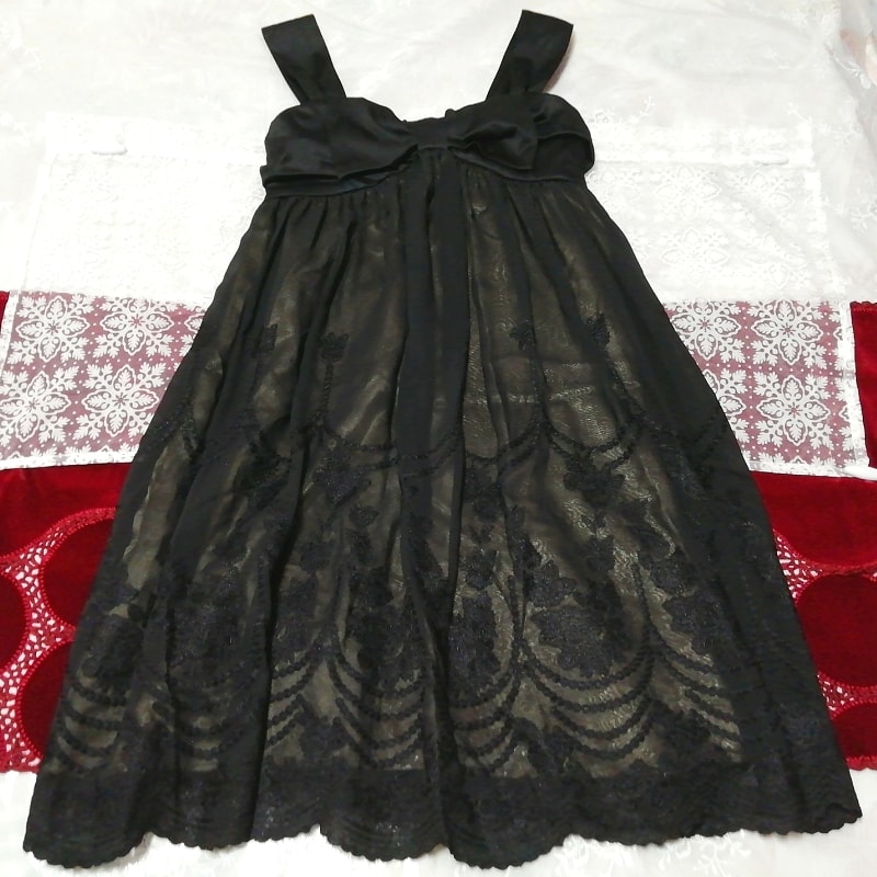 Falda de encaje bordada negra bata de dormir camisón vestido sin mangas, moda, moda para damas, ropa de dormir, pijama