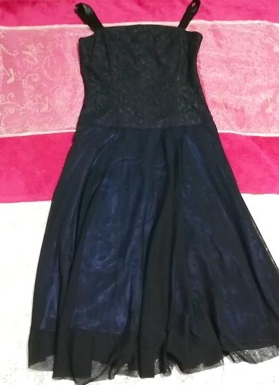 紺ネイビーレースシフォンノースリーブネグリジェワンピースドレス Navy lace chiffon negligee sleeveless dress, ワンピース, ロングスカート, Mサイズ