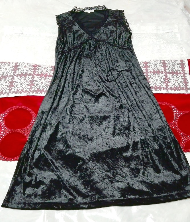 فستان نوم من الدانتيل القطيفة باللون الأسود بدون أكمام, موضة, أزياء السيدات, ملابس نوم, لباس نوم