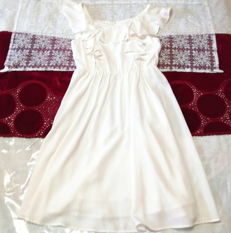 White flared chiffon sleeveless tunic negligee nightgown nightwear dress, tunic, sleeveless, sleeveless, m size