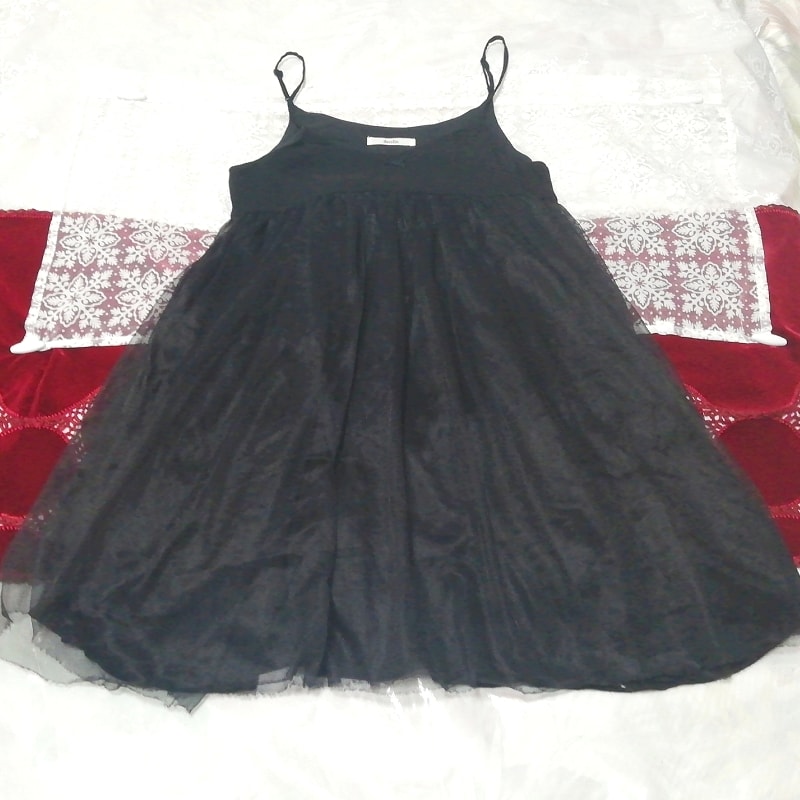 黒チュールスカート ネグリジェ ナイトウェア キャミソールベビードールワンピース Black tulle skirt negligee camisole babydoll dress, ファッション, レディースファッション, キャミソール